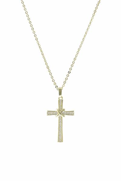 METAL CHAIN RHINESTONE CROSS PENDANT NECKLACE