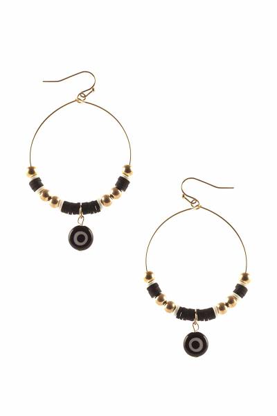 Metal Rubber Disc Bead Evil Eye Dangle Earring