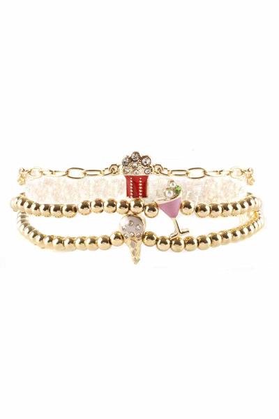 Metal Ball Bead Charm Bracelet Set