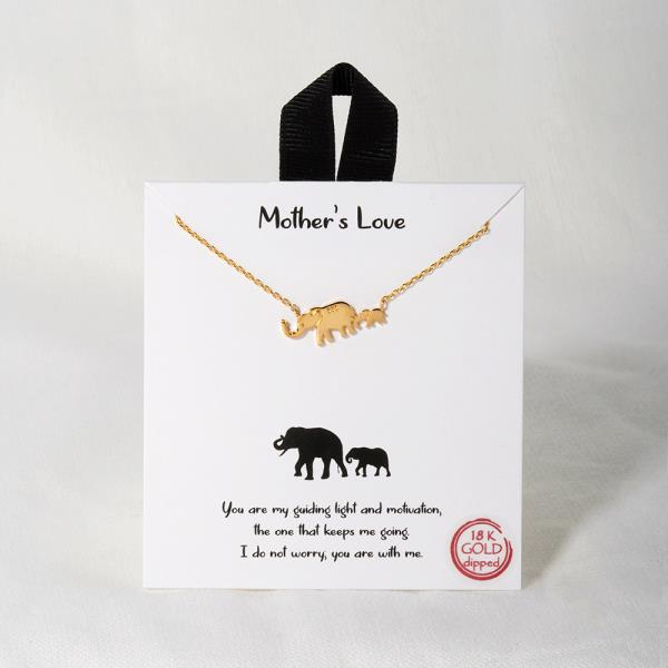 18K GOLD RHODIUM DIPPED MOTHER`S LOVE ELEPHANT PENDANT NECKLACE