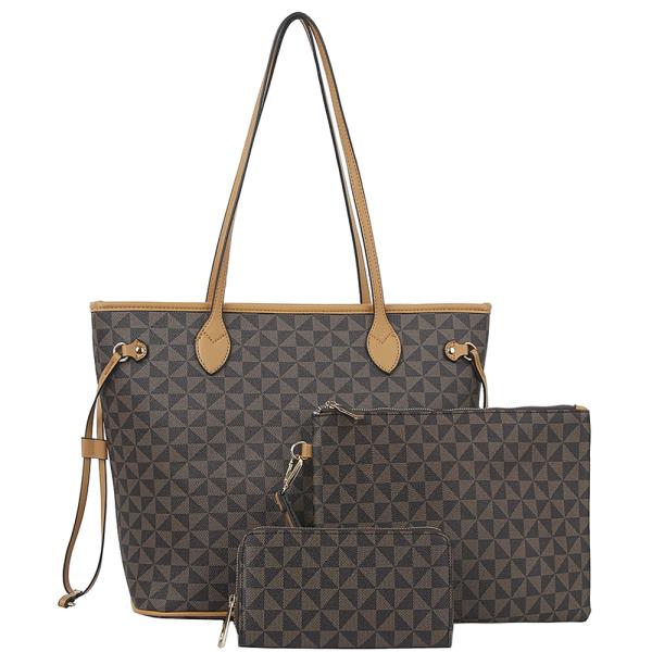 3IN1 Checker Design Tote Bag Pouch Wallet Set