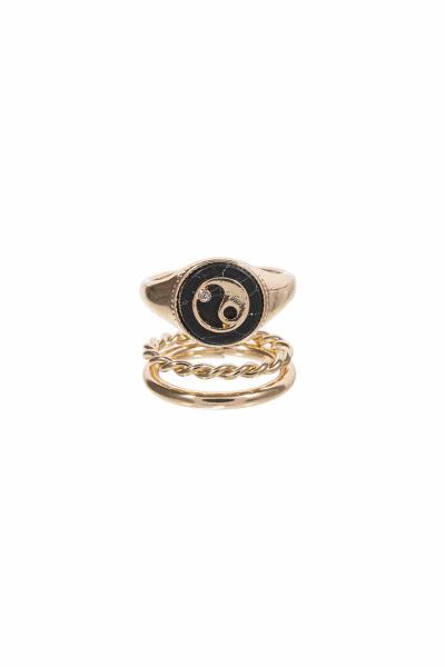 Metal Marbling Stone Yin and Yang Ring 3 Pc Set