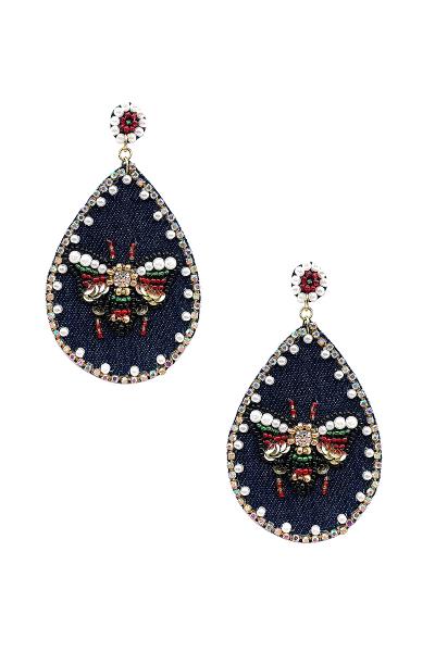 Pearl Tear Denim Design Earring