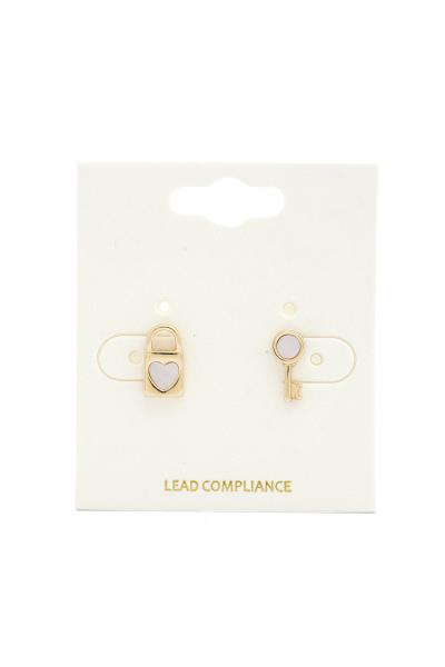 Lock Key Charm Stud Earring