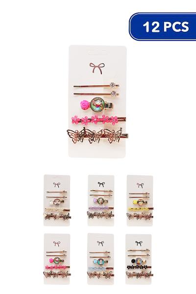 METAL CYSTAL FLOWER FRIDA KAHLO BUTTERFLY 4 PAIR HAIR PIN SET (12 UNITS)