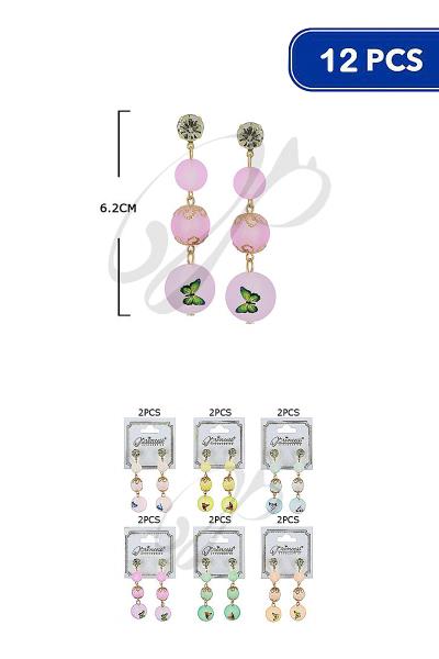 Triple Ball Crystal Butterfly Earring (12 Units)