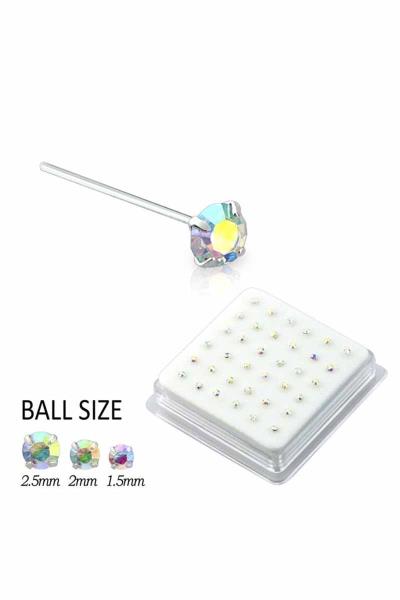 1 5 Mm CZ Ab Stone Nose Stud Straight Tip 36 Pc