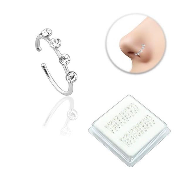 4 Stone Sterling Silver Open Hoop Nose Ring 20 Pc