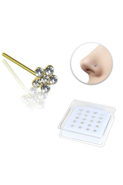 CZ Sterling Silver Gold Plated Nose Stud 20 Pc