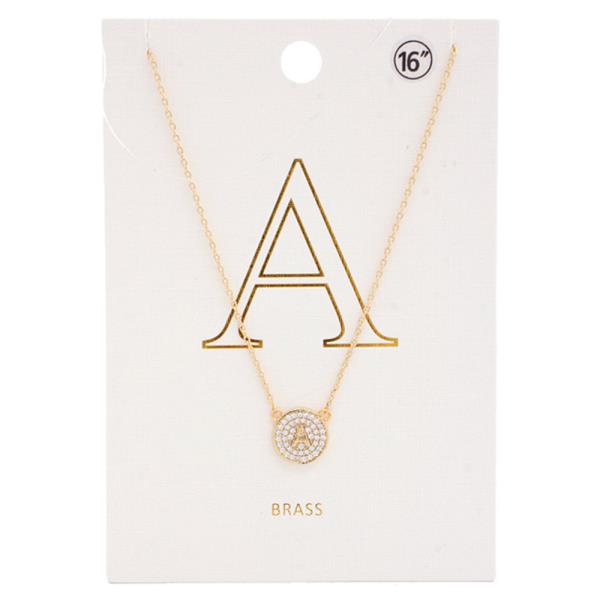 ROUND INITIAL RHINESTONE CHARM NECKLACE