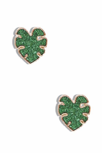 Glitter Leaves Stud Earring