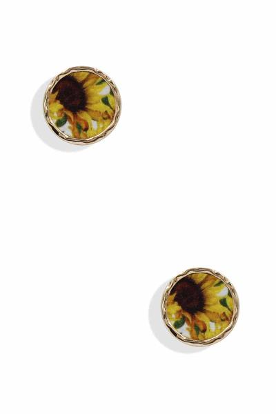 Flower Print Round Stud Earring
