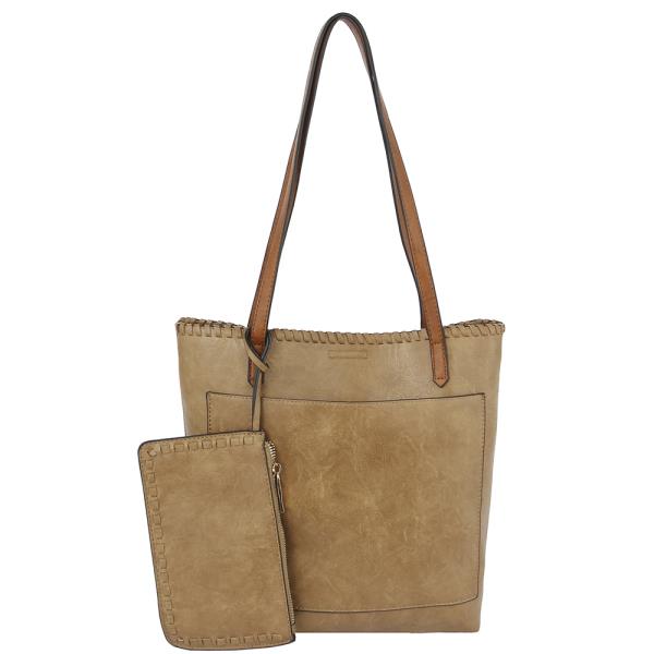 2IN1 Color Tote Bag With Matching Hand Clutch Set