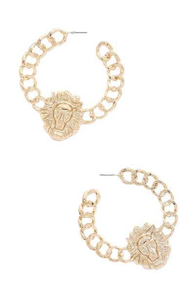 Lion Head Circle Link Metal Earring