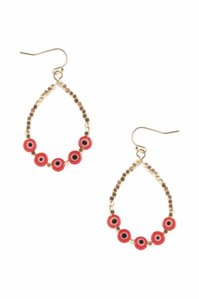 Metal Square Evil Eye Bead Teardrop Dangle Earring