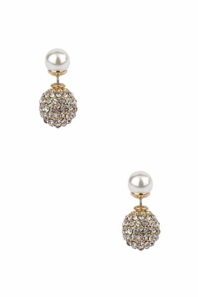 Pearl and Rhinestone Both Side Stud Earring