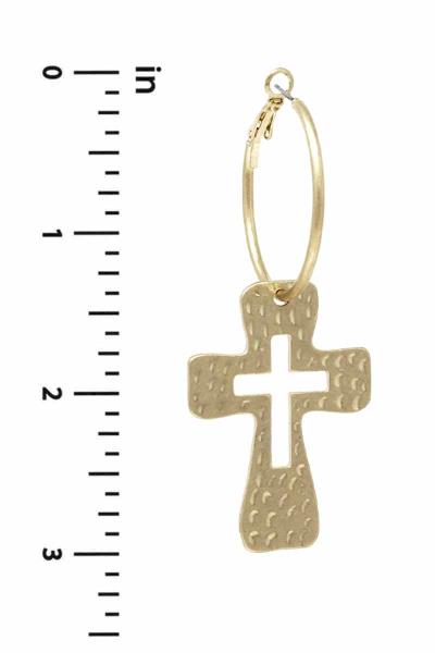 METAL CROSS DANGLE HOOP EARRING
