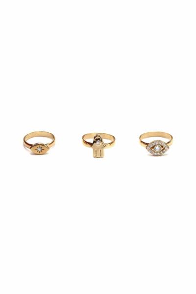 Metal Hamsa Ring 3 Pc Set