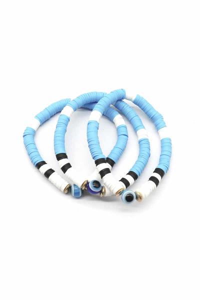 Rubber Disc Evil Eye Bead Bracelet 3 Pc Set