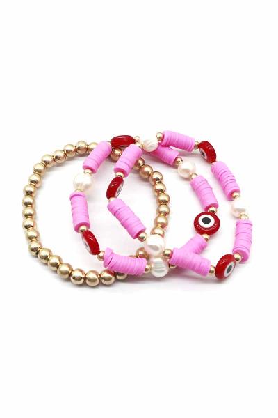 Metal Ball Rubber Evil Eye Bead Stretch Bracelet