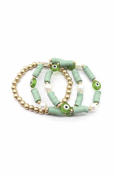 Metal Ball Rubber Evil Eye Bead Stretch Bracelet
