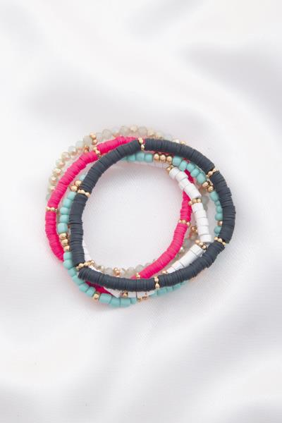 RUBBER DISC STONE MIX BEAD BRACELET 5 PC SET