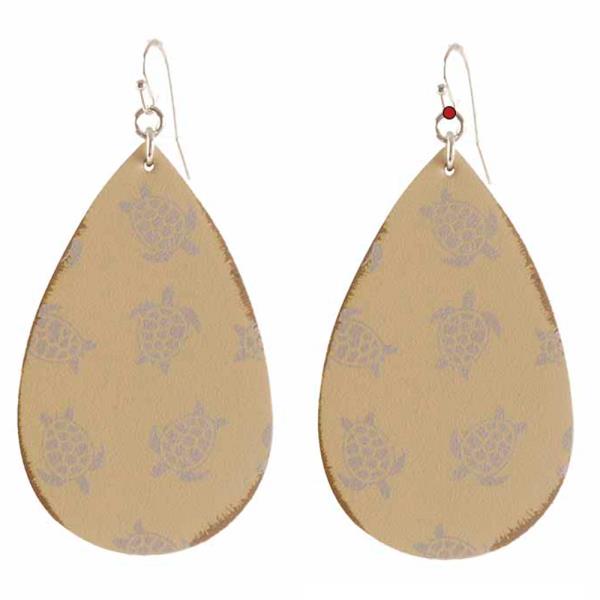 Leather Teardrop Turtle Dangle Earring