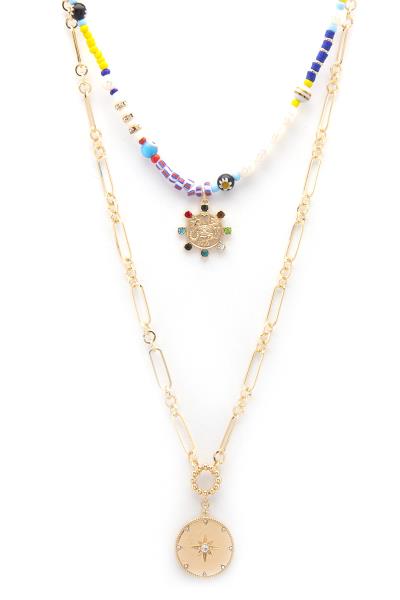 NORTHERN STAR RUBBER DISK FIGARO LINK LAYERED NECKLACE