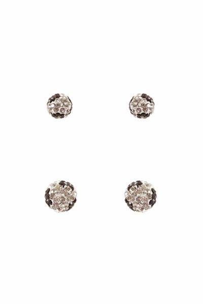 RHINESTONE BALL STUD EARRING 2 PAIR SET