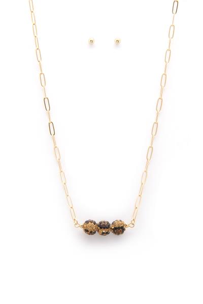METAL CHAIN RHINESTONE BALL PENDANT NECKLACE EARRING SET