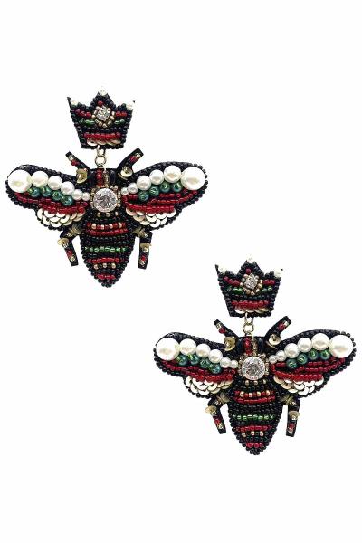 Seed Bead Pearl Bee Dangle Earring