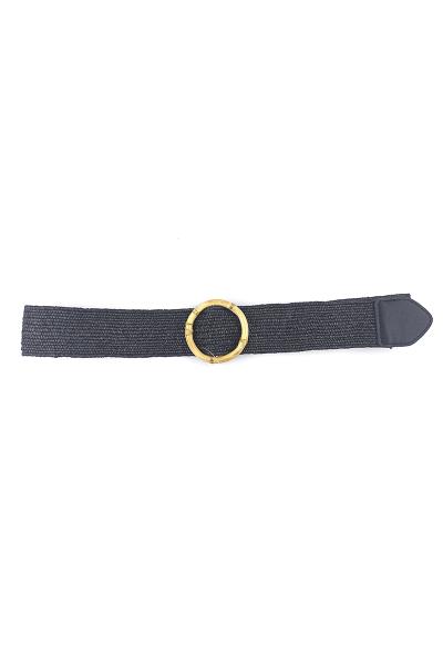 BAMBOO ROUND BUCKLE STRAW STRETCH BELT