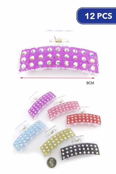 Rhinestone Round Rectangle Hair Claw (12 Units)