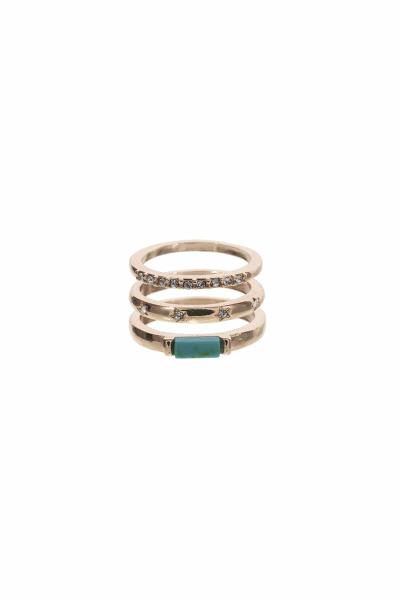 Metal Star Rhinestone Stone Ring 3 PC Set