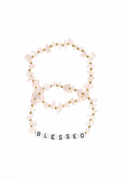 Stone Bead Blessed Letter Stretch Bracelet Set
