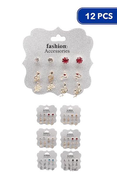 CRYSTAL SNAKE 6 PAIR EARRING SET (12 UNITS)