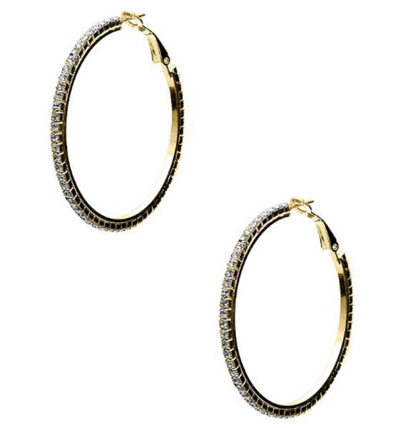 RHINESTONE 45 MM HOOP POST CLIP EARRING