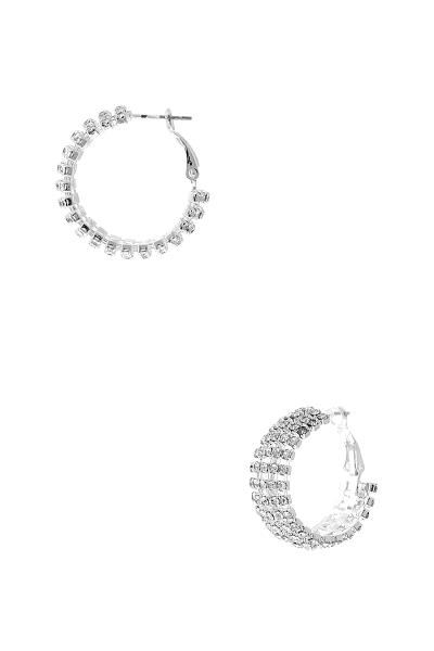RHINESTONE 25MM 5 LINE HOOP EARRING