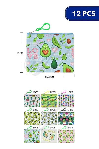 Avocado Cactus Zipper Pouch Keychain (12 Units)