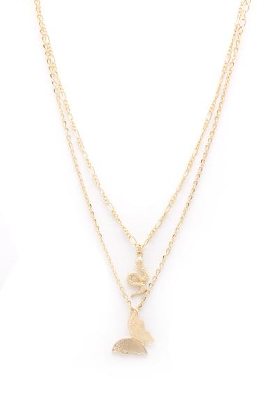 SODAJO SNAKE BUTTERFLY CHARM LAYERED NECKLACE