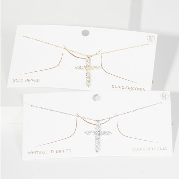 CROSS CUBIC ZIRCONIA GOLD DIPPED NECKLACE