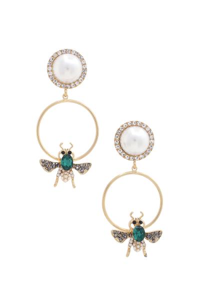 SODAJO Bee Metal Ring Pearl Bead Post Earring