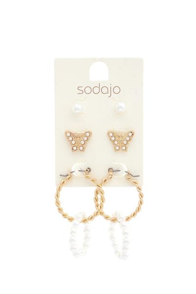 SODJAO BUTTERFLY TWISTED HOOP EARRING SET