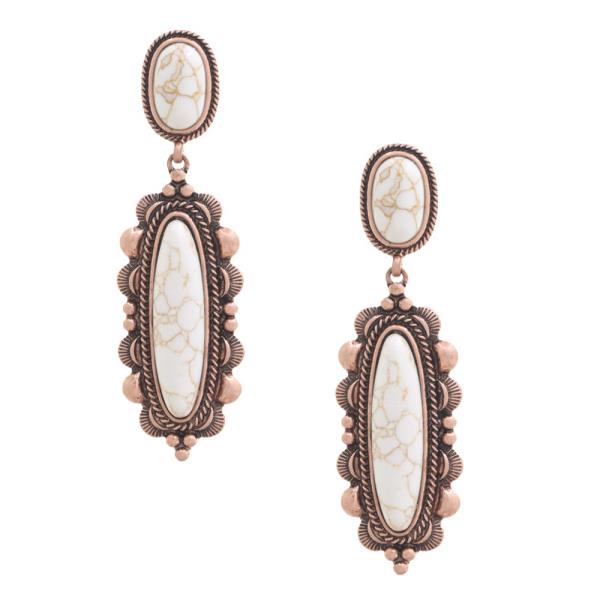 Long Oval Stone Metal Earring