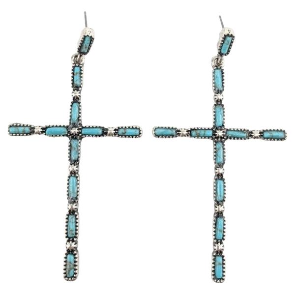 Multi Stone Pattern Cross Metal Earring