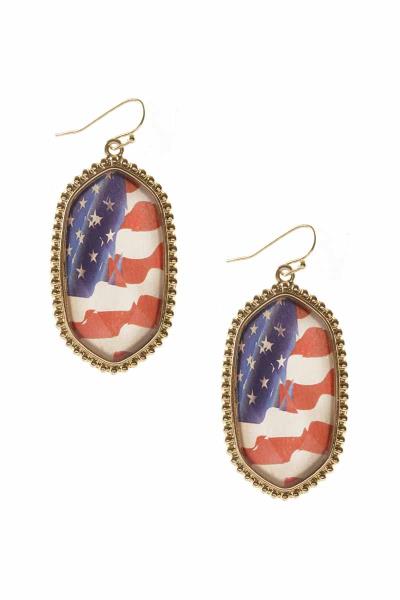 Metal Hexagon American Flag Resin Dangle Earring