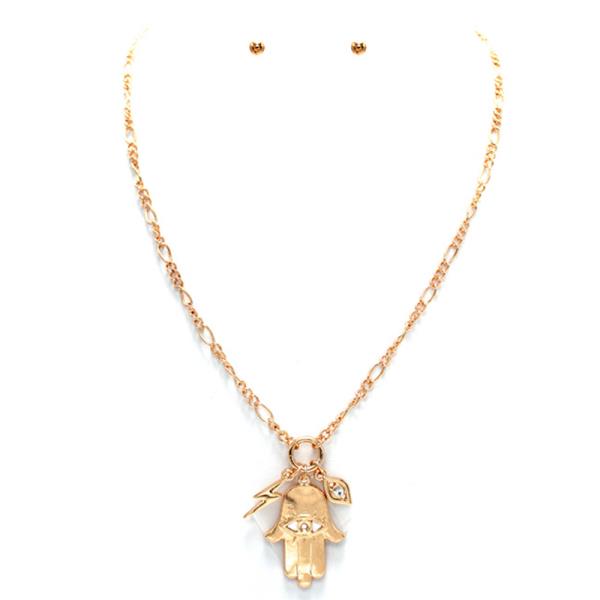METAL CHAIN HAMSA CHARM NECKLACE EARRING SET
