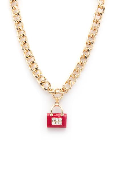 PURSE CHARM CURB LINK TOOGLE CLASP NECKLACE
