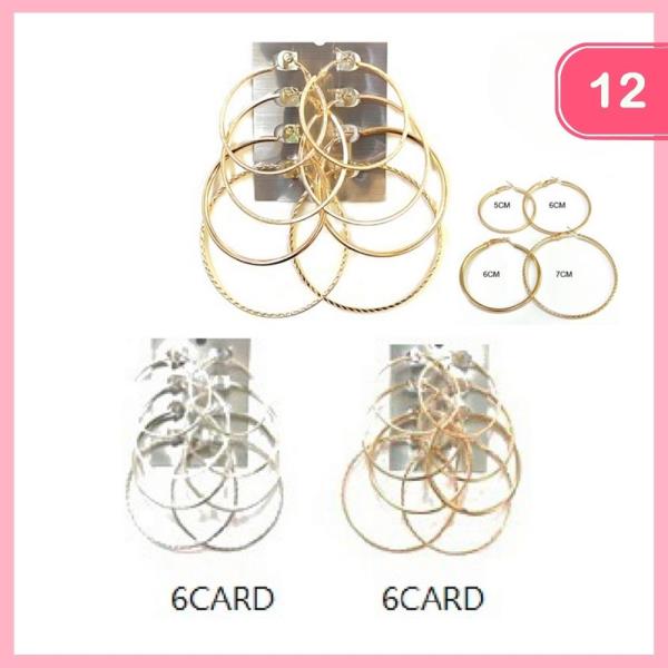 METAL MULTI HOOP EARRING 4 PAIR SET (12 UNITS)