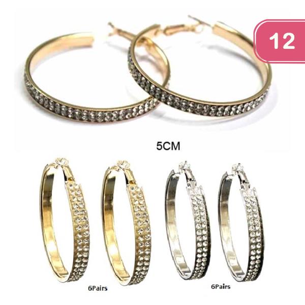 Rhinestone Hoop 50mm Earring (12 Units)